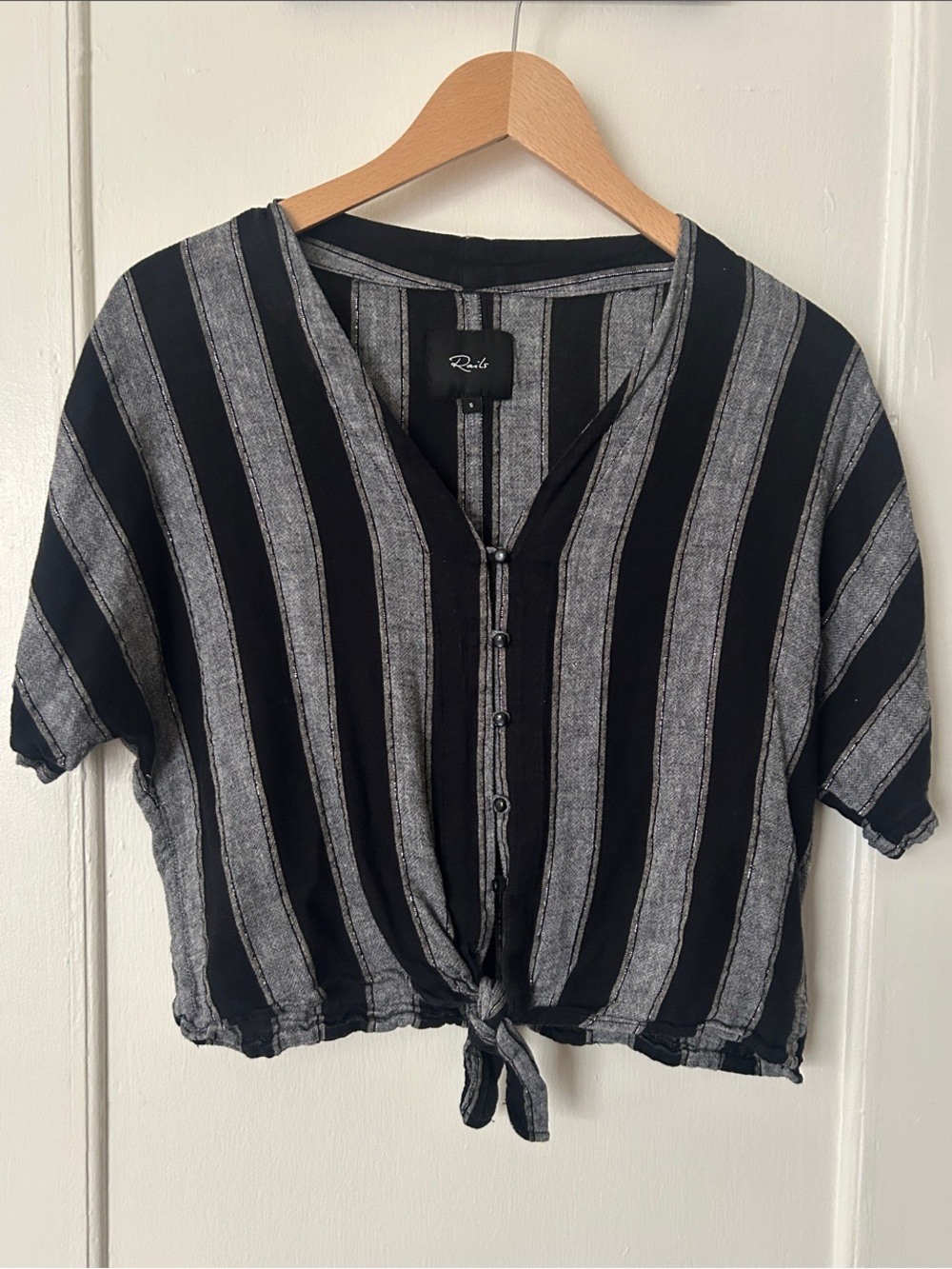 Rails Black and Gray Striped Tie-Front Crop Top